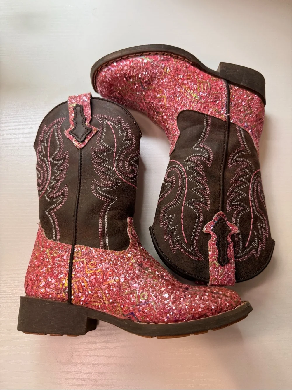 Roper Toddler Pink Glitter Aztec Square Toe Boot